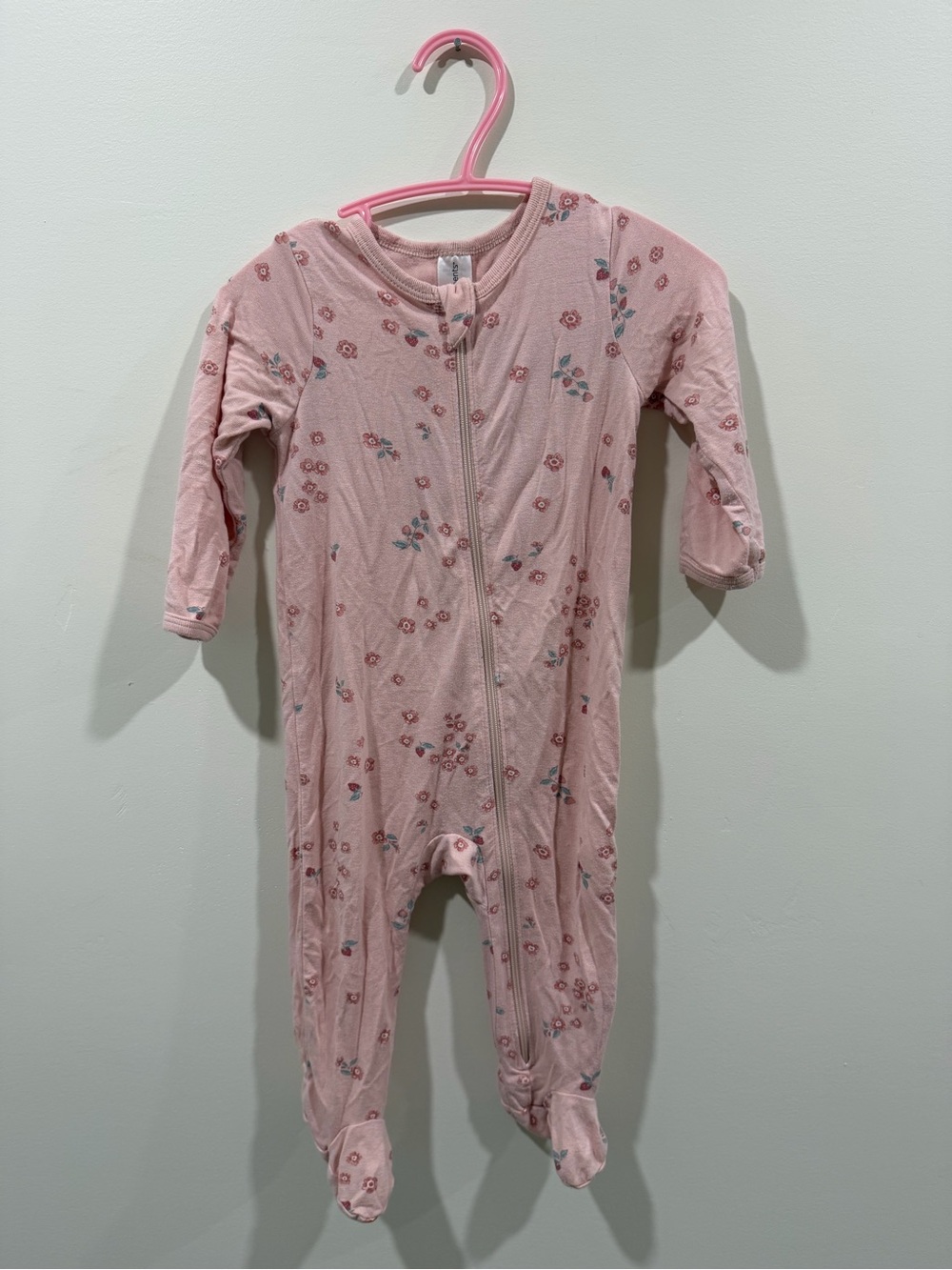 Toddler Pink Floral Footed Pajamas with Front Zip
